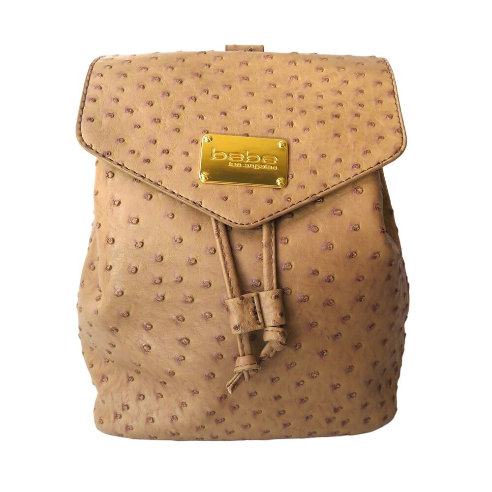 New BEBE Taupe Virginia Ostrich Vegan Leather Mini Backpack